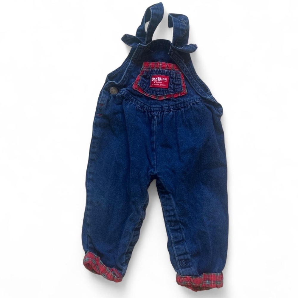 OshKosh B'gosh Navy Blue Overalls with Red Plaid Trim
